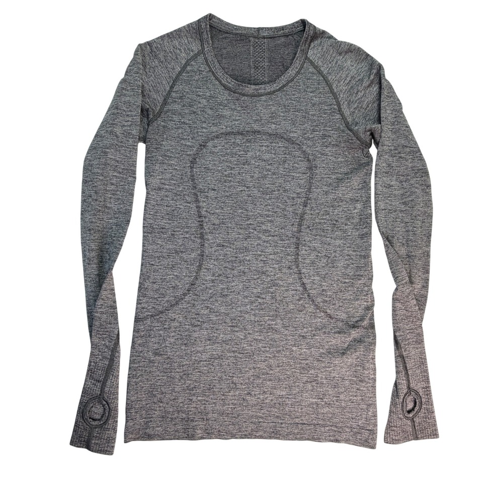 Lululemon Swiftly Tech Long Sleeve Crew Heathered Grey Size 6 I Run For Cheese